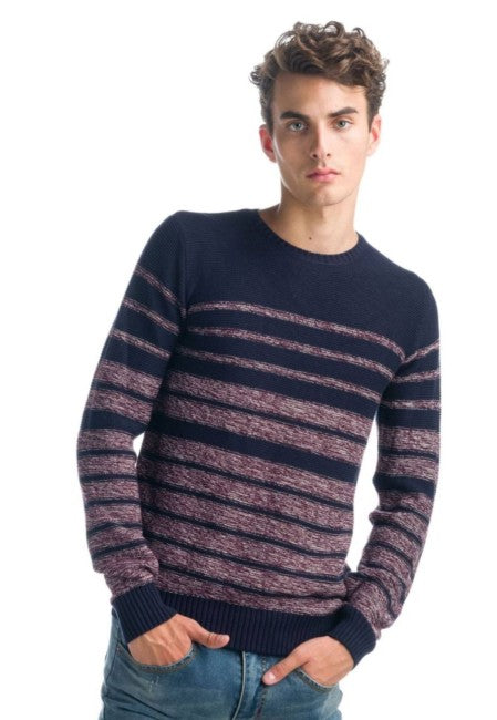 Pull col rond rayé