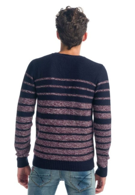 Pull col rond rayé