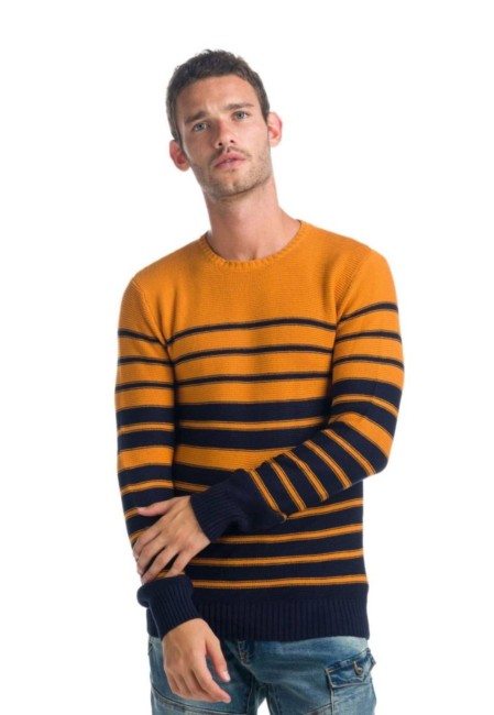 Pull col rond rayé