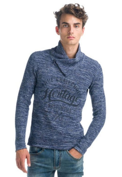 Jersei coll creuat amb cremallera i estampat home blau - Koroshi 1921TR14