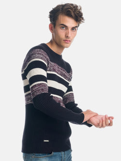 Men's maroon striped crew neck ribbed knit sweater - Koroshi 1921TR19