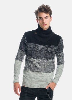 Gradient knit sweater with double-breasted turtleneck for men in black - Koroshi 1921TR24