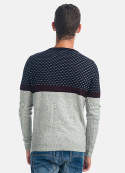 Herren-Rundhalspullover aus Jacquard-Strick, marineblaue Details – Koroshi 1921TR25