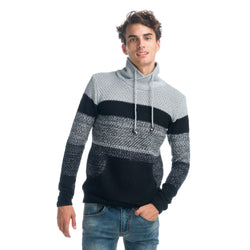 Men's gray knitted cross-neck sweater with drawstring - Koroshi 1921TR30