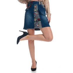 Faldilla denim evasé brodats i miralls dona blau mitjà - Koroshi 1922FA07