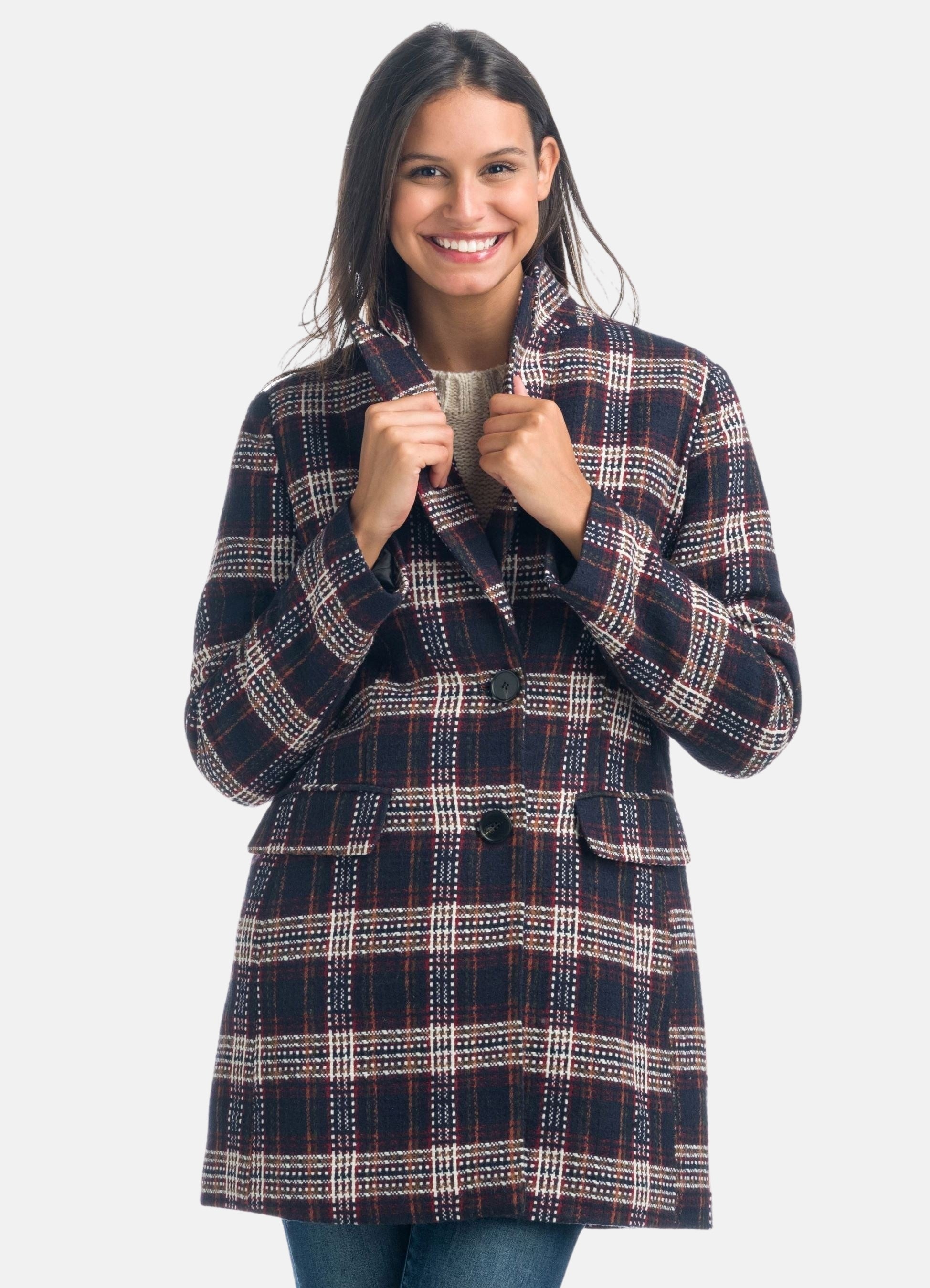 Chaqueta abrigo largo de cuadros mujer koröshi