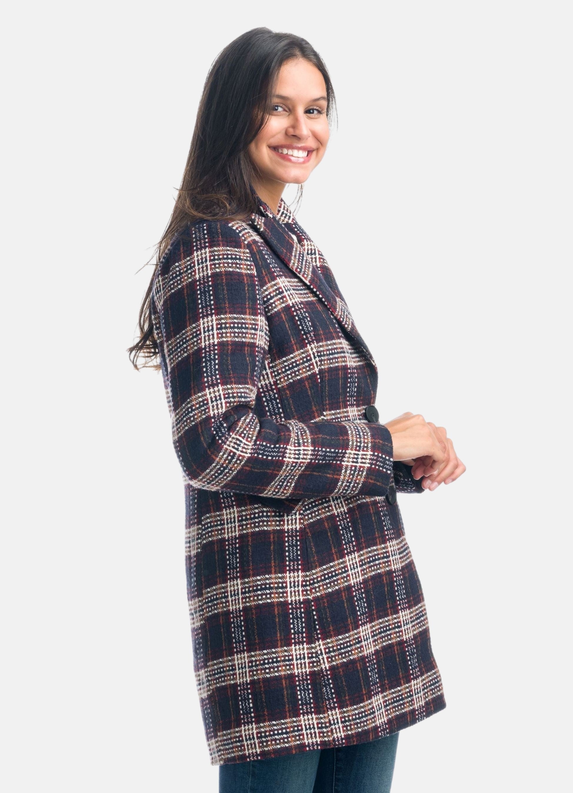 Chaqueta abrigo largo de cuadros mujer koröshi