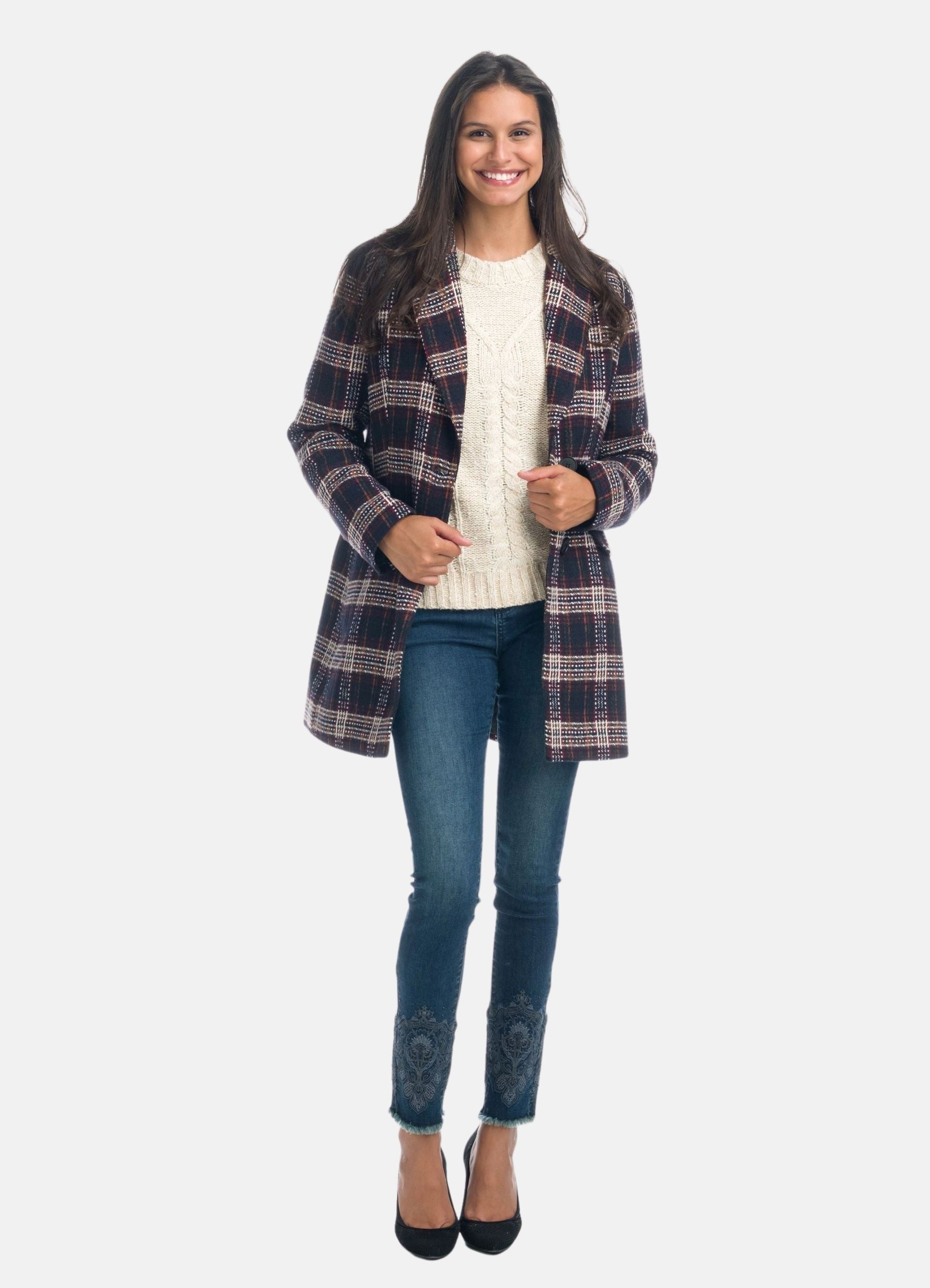 Chaqueta abrigo largo de cuadros mujer koröshi