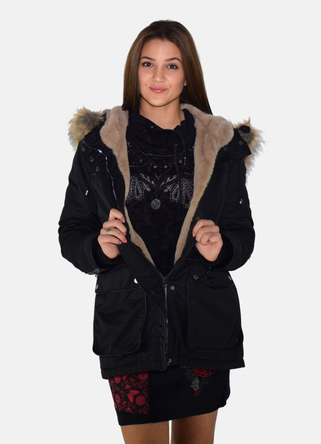 Jacket with fur hood