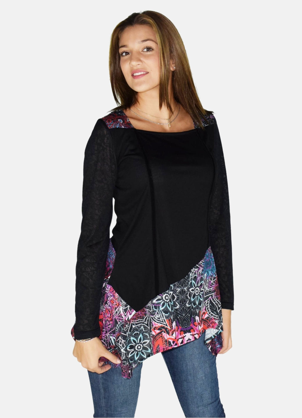 T-shirt à manches longues avec ourlet asymétrique