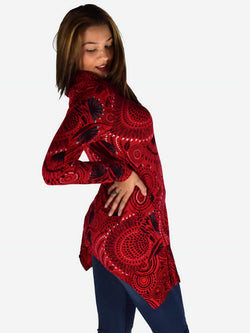 T-shirt dolcevita a maniche lunghe da donna lato rosso - Koroshi 1922ML03