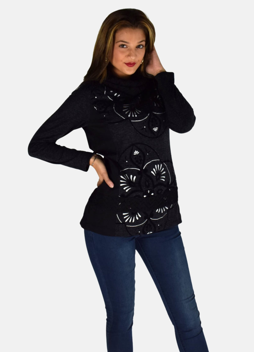 T-shirt con stampa floccata e laminata