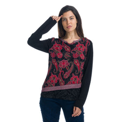 T-shirt a maniche lunghe con stampa Paisley e scollo a cuore da donna - Koroshi 1922ML86