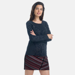 T-shirt grigia manica lunga stampa floccata da donna - Koroshi 1922ML89