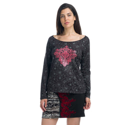 T-shirt manches longues femme imprimé métallisé noir - Koroshi 1922ML90