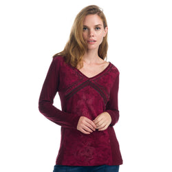 Kastanienbraunes langärmliges Viskose-T-Shirt mit V-Ausschnitt für Damen – Koroshi 1922ML94