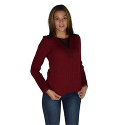 T-shirt femme bordeaux manches longues détail dentelle - Koroshi 1922ML97