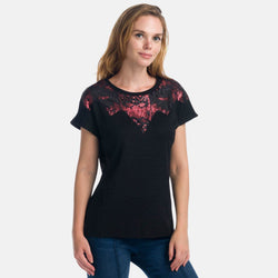 Top da festa nero da donna a maniche corte con paillettes - Koroshi 1922TP07