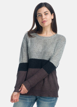 Maglione grigio da donna in maglia a coste a righe larghe - Koroshi 1922TR39
