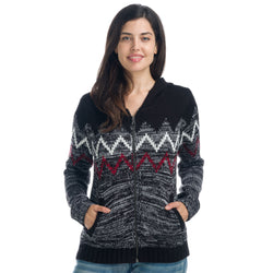 Women's black zig zag hooded cardigan - Koroshi 1922TR81
