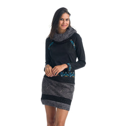Schwarzes besticktes Rollkragen-Strickkleid für Damen – Koroshi 1922VS06