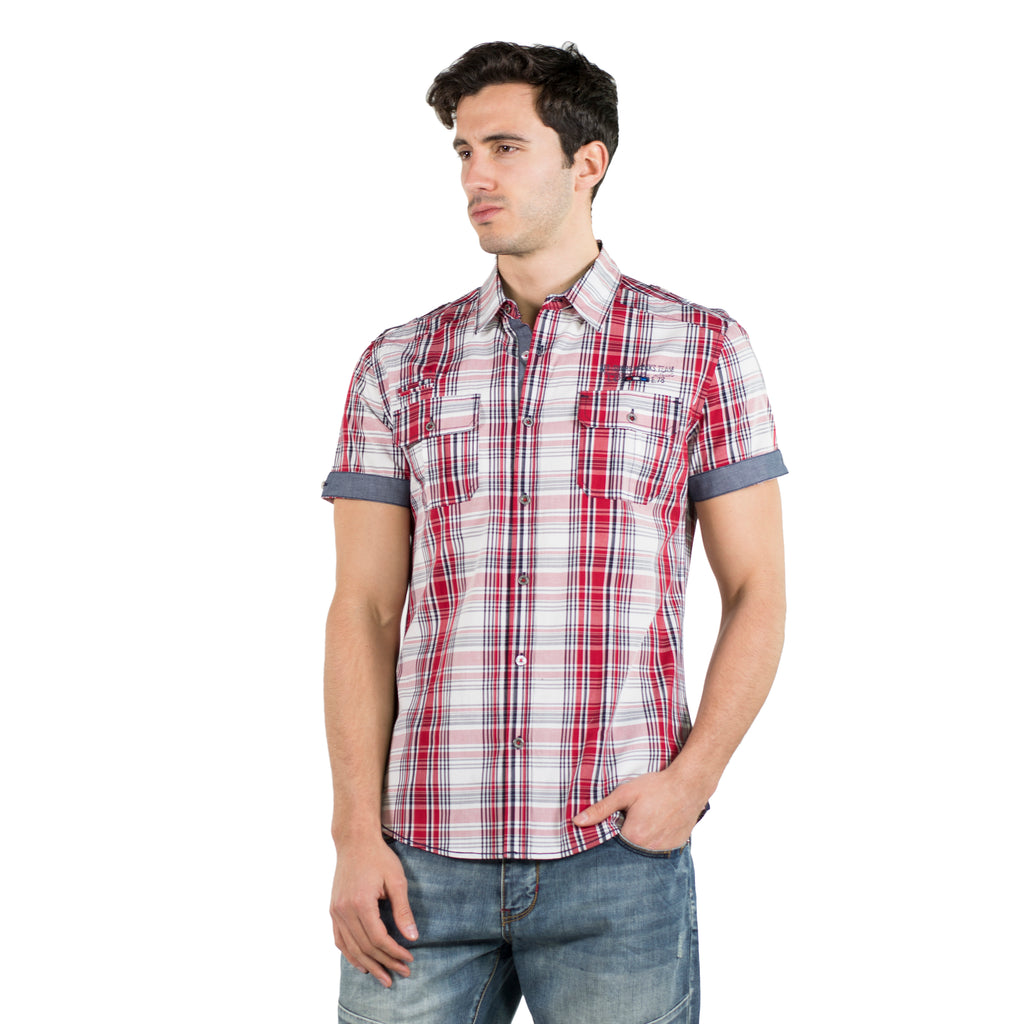 Camisa cuadros popelín charreteras manga corta hombre roja - Koroshi 2011CC50