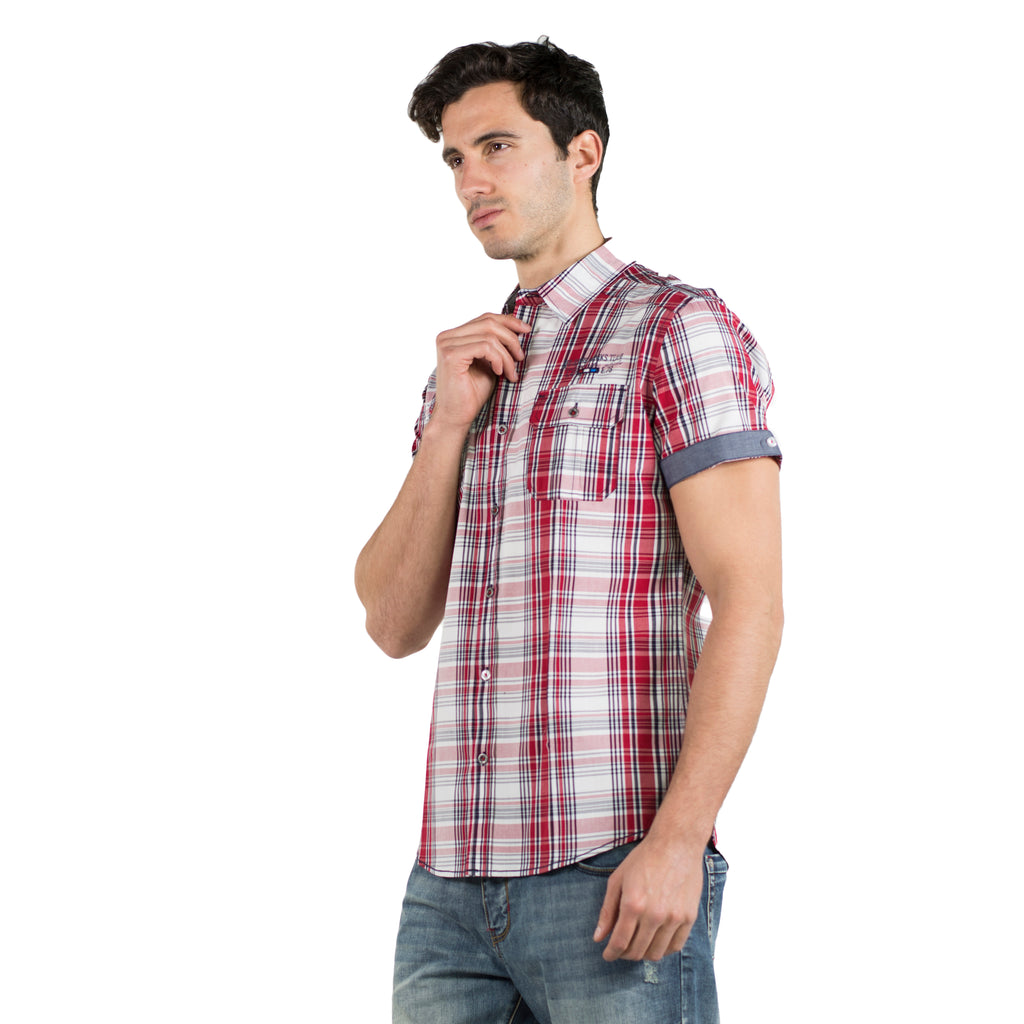Camisa cuadros popelín charreteras manga corta hombre roja - Koroshi 2011CC50