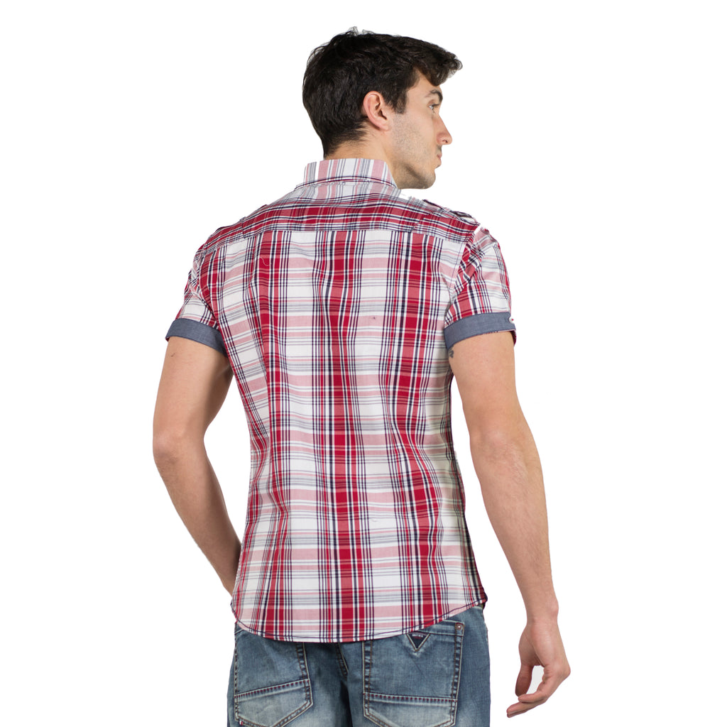 Camisa cuadros popelín charreteras manga corta hombre roja - Koroshi 2011CC50