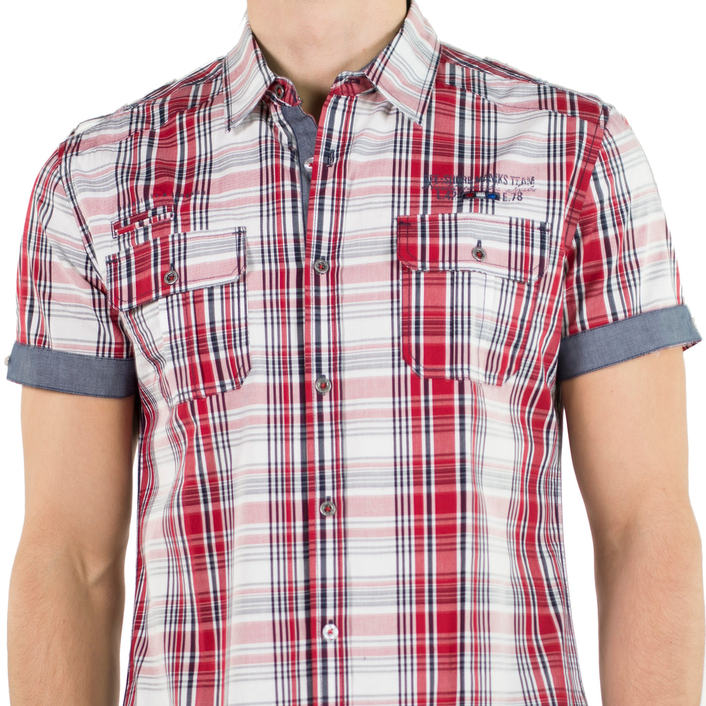 Camisa cuadros popelín charreteras manga corta hombre roja - Koroshi 2011CC50