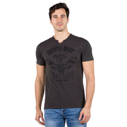 Graues Herren-Kurzarm-T-Shirt mit Bäckerkragen – Koroshi 2011MC14