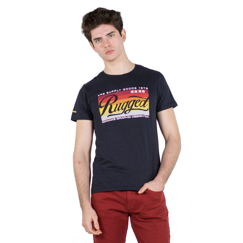 T-shirt manches courtes imprimé graphique pour homme marine - Koroshi 2011MC26
