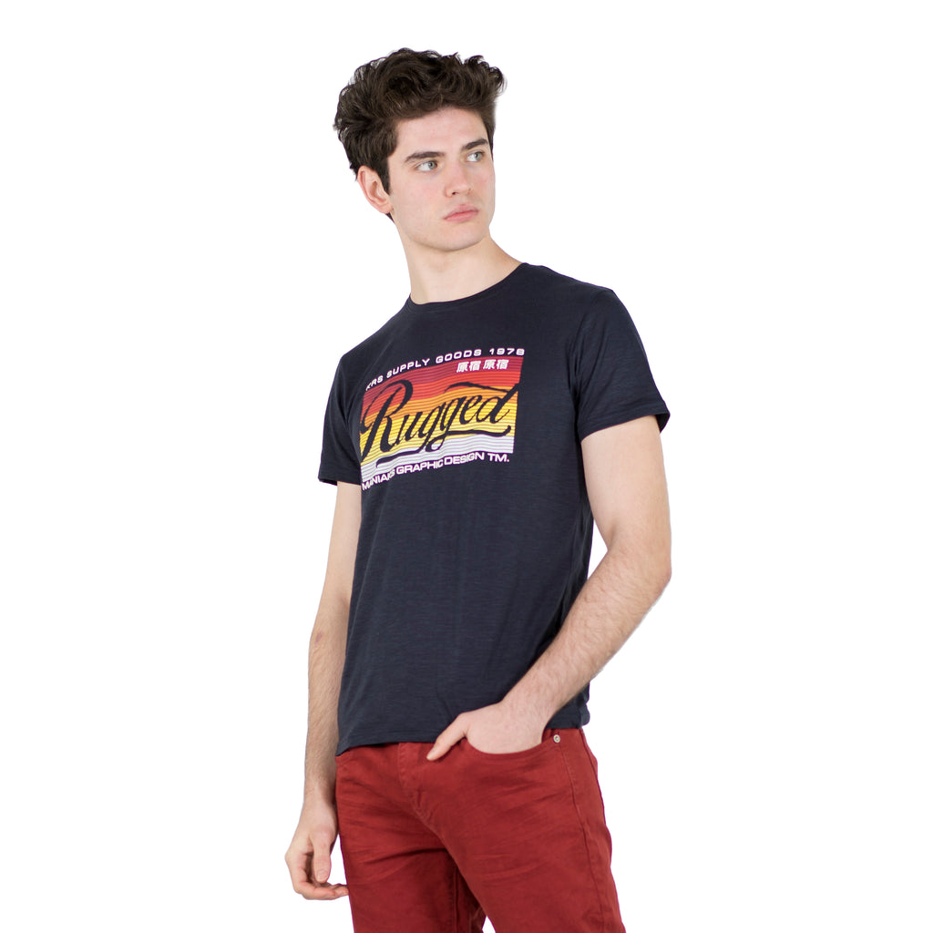 T-shirt manches courtes imprimé graphique pour homme marine - Koroshi 2011MC26