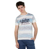 Straight-cut T-shirt with printed stripes and text on the front | Style and Comfort