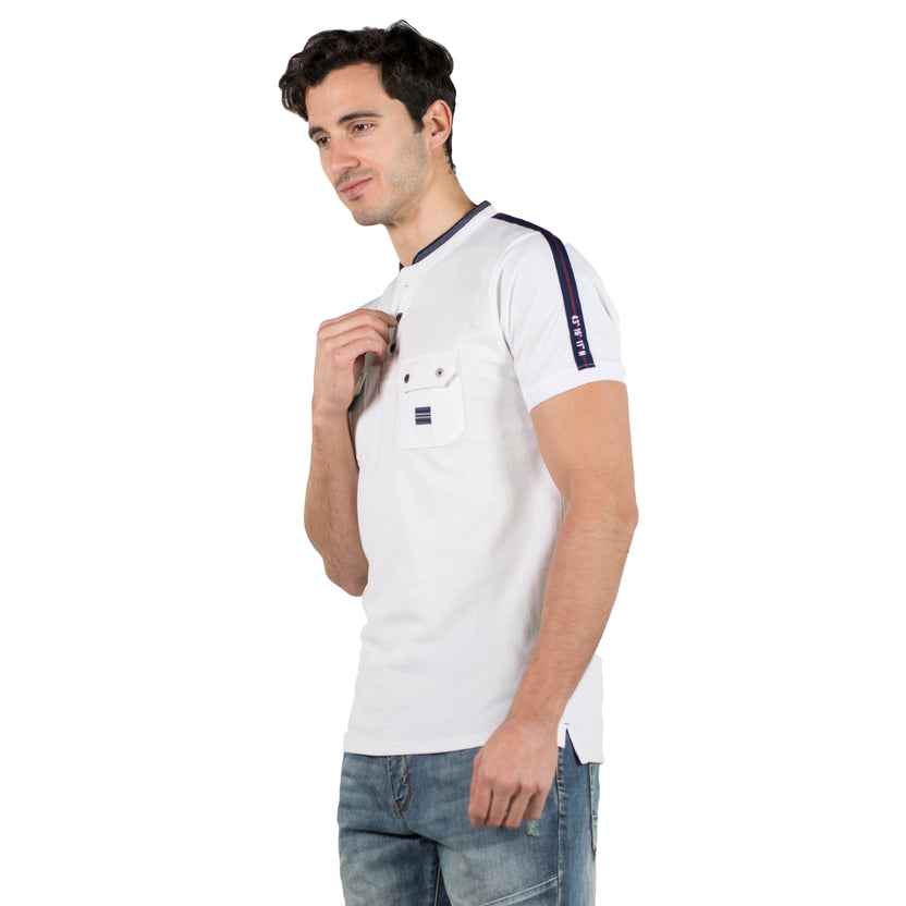 Polo col mao manches courtes avec poches homme blanc vue arrière - Koroshi 2011PC26