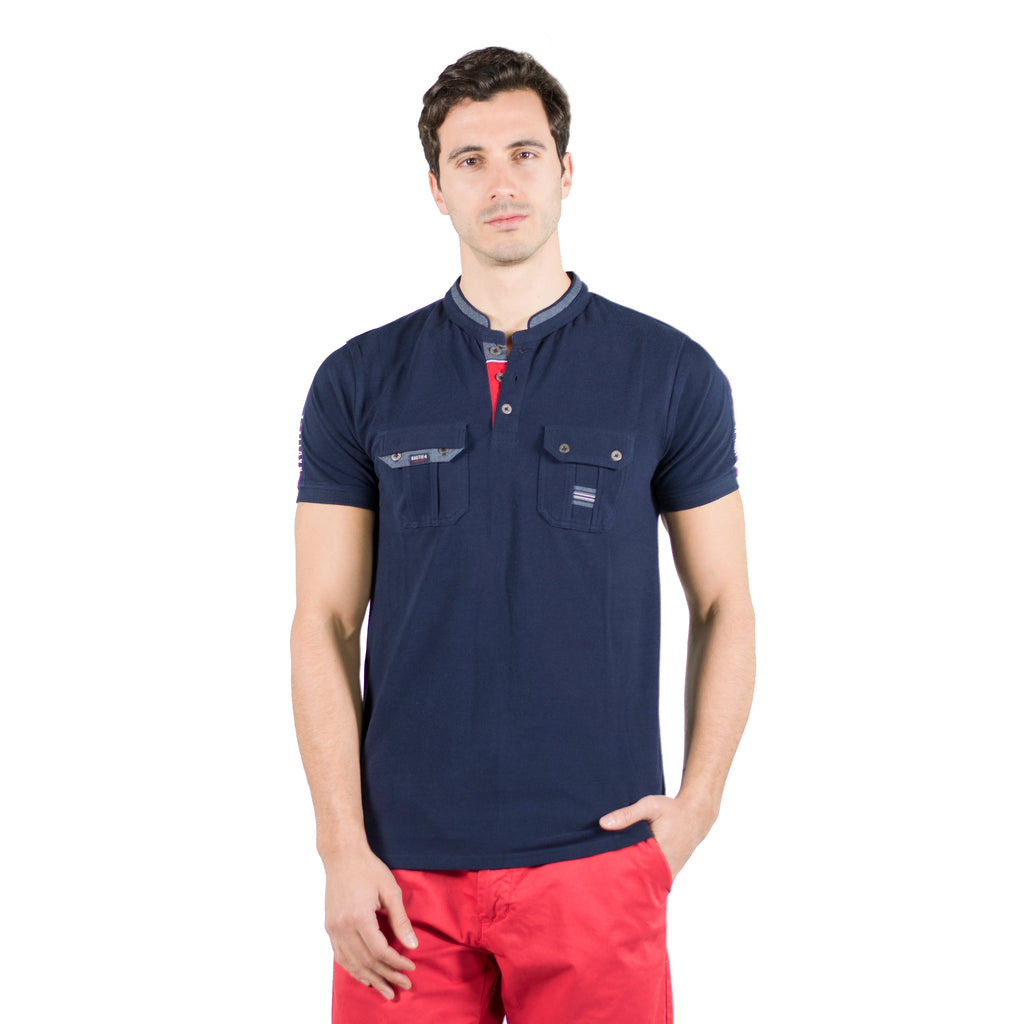 Polo col mao manches courtes avec poches homme marine - Koroshi 2011PC26