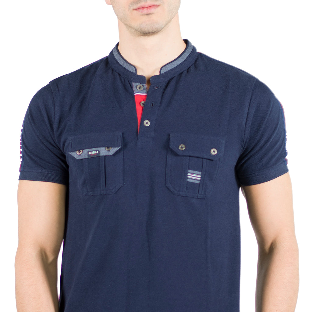 Polo col mao manches courtes avec poches détail poche homme marine - Koroshi 2011PC26