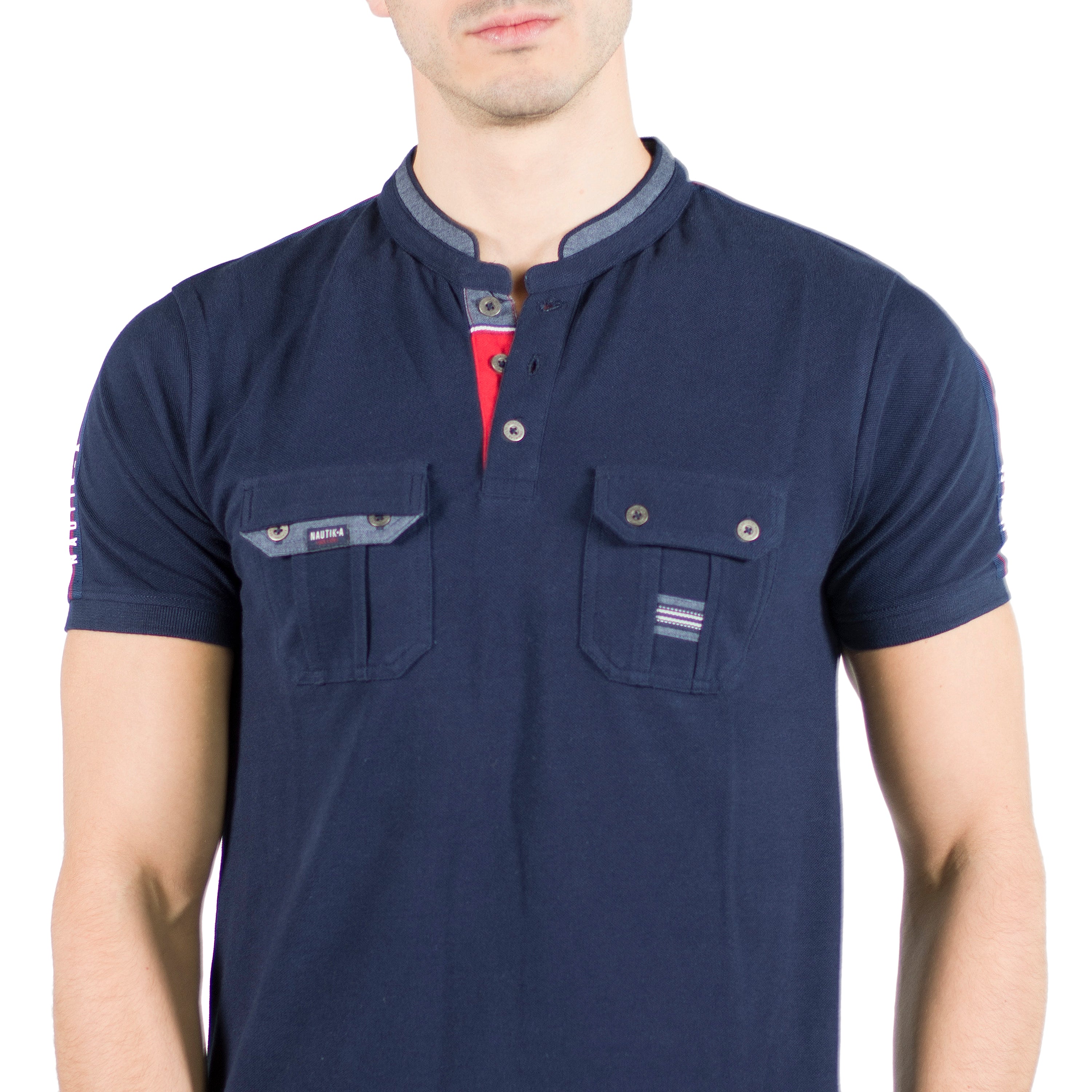 Polo col mao manches courtes avec poches détail poche homme marine - Koroshi 2011PC26