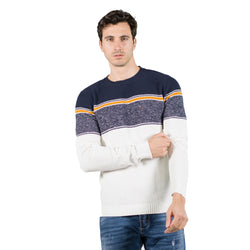 Ecrufarbener Herren-Strickpullover mit Kreuzkragen und Farbverlauf – Koroshi 2011TR07