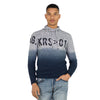 Fantasy cotton knit sweater with a gradient effect and fine long raglan sleeves with contrasting text print detail on the front for men | Casual Clothing