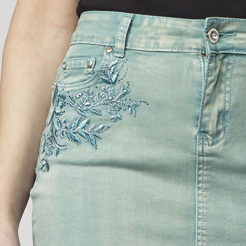 Gonna in twill con ricami in lurex e pizzo turchese da donna - Koroshi 2012FA03