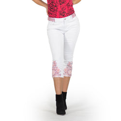 Slim-Fit-Piratenhose mit Mandala-Stickerei für Damen, Weiß – Koroshi 2012PS08