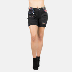 Women's black twill ethnic and torn details shorts - Koroshi 2012PS54