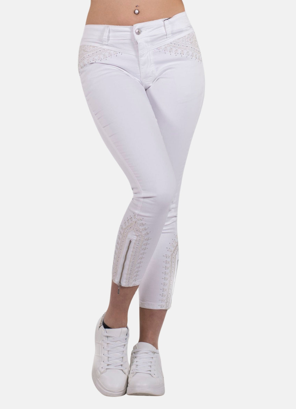 Lange Slim-Fit-Hose mit Stickerei