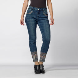 Dark blue women's ethnic embroidered slim jeans - Koroshi 2012PT18