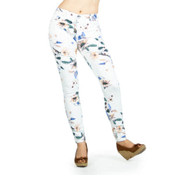 Women's white floral print slim pants - Koroshi 2012PT28