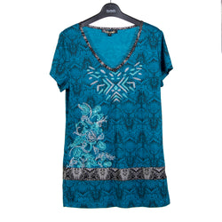 Cobalt women's short sleeve lurex embroidered printed top - Koroshi 2012TP15