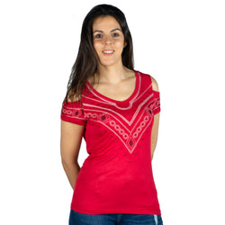 Red women's ethnic embroidered short sleeve top - Koroshi 2012TP45