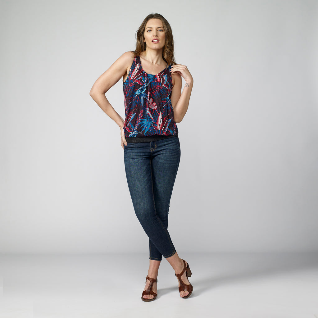 Tropical print sleeveless top t-shirt for women