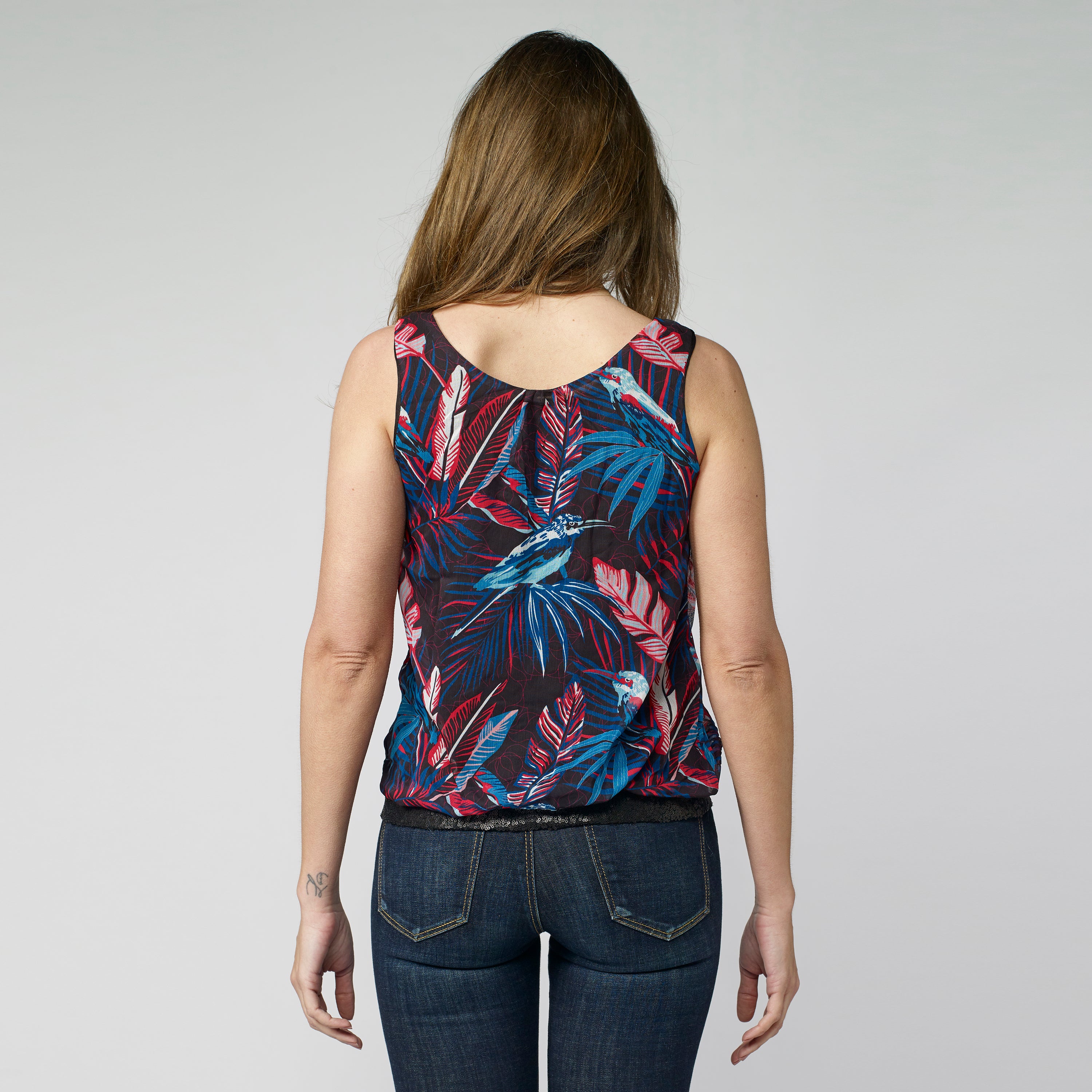 Tropical print sleeveless top t-shirt for women
