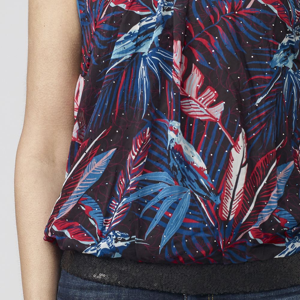 Tropical print sleeveless top t-shirt for women